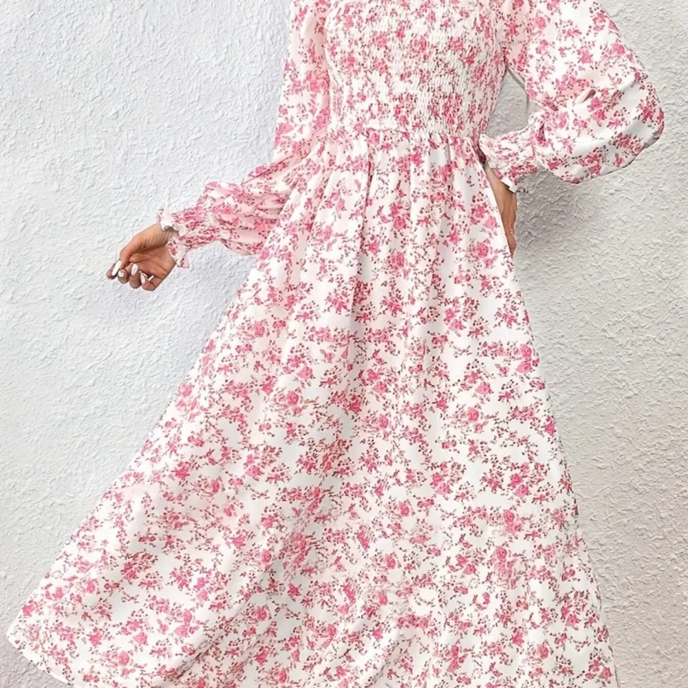 Source Unknown Pink Floral Long Sleeve Dress